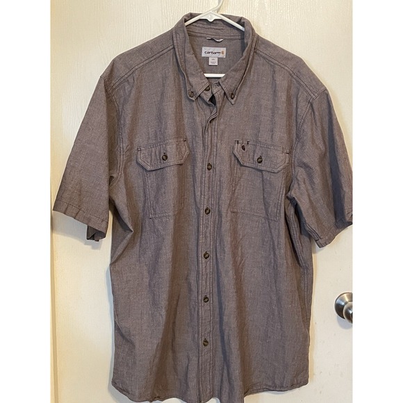 Carhartt Relaxed Fit Shirt Men's XXL Button Up Short Sleeve‎ Solid Gray - Picture 1 of 7